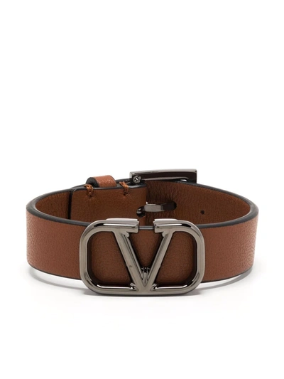 Shop Valentino Vlogo Signature Buckle Bracelet In Braun