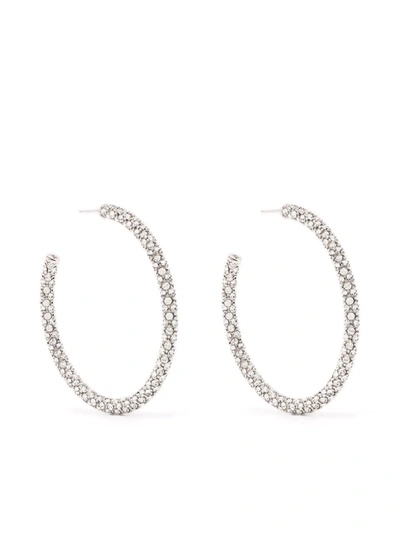 Shop Amina Muaddi Large Cameron Hoop Earrings In Grau