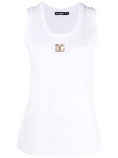 Shop Dolce & Gabbana Crystal-logo Tank Top In Weiss