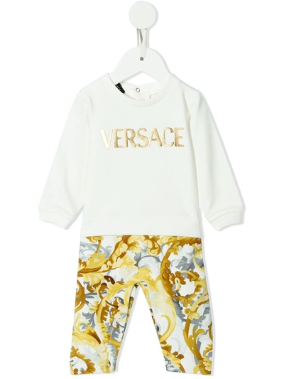 Shop Versace Logo Baroque Print Romper In 白色