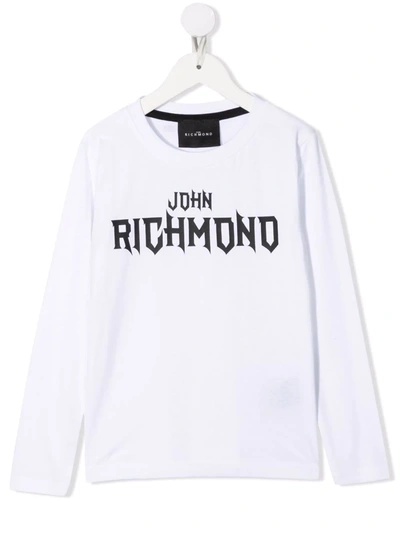 Shop John Richmond Junior Logo Print Long Sleeved T-shirt In 白色