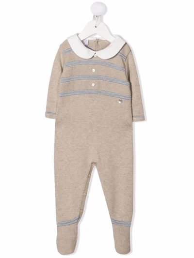 Shop Paz Rodriguez Striped Long-sleeve Knit Babygrow In 中性色