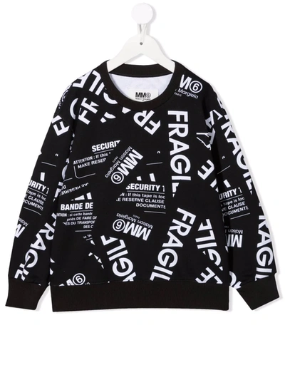 Shop Mm6 Maison Margiela Fragile-print Cotton Sweatshirt In 黑色