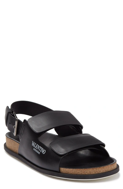 Shop Valentino Leather Slingback Footbed Sandal In Nero
