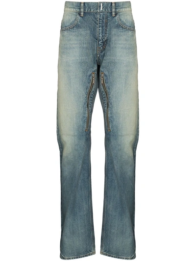 Shop Givenchy Faded Zip Detail Straight Jeans In Neutrals