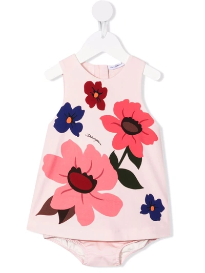 Shop Dolce & Gabbana Floral-print Cotton Dress In Pink