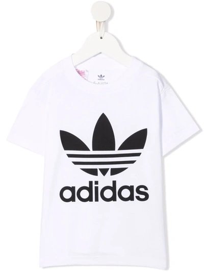 Shop Adidas Originals Logo Print Cotton T-shirt In White