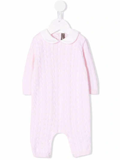 Shop Little Bear Long-sleeve Knit Romper In Pink