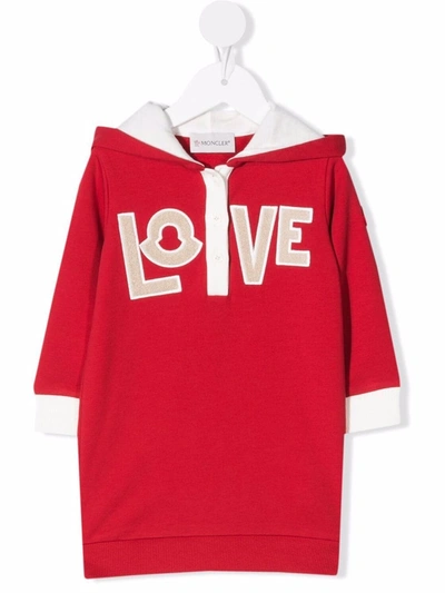 Shop Moncler Love-patch Hooded Dress In Red