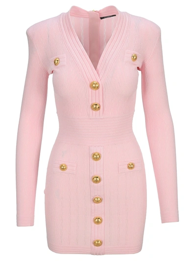 Shop Balmain Short Knit Dress In Rose
