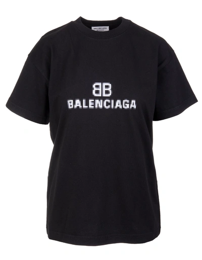Shop Balenciaga Woman Black Medium Fit Bb Pixel T-shirt In Black/white