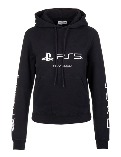 Shop Balenciaga Woman Black Playstation Fitted Hoodie In Black/white
