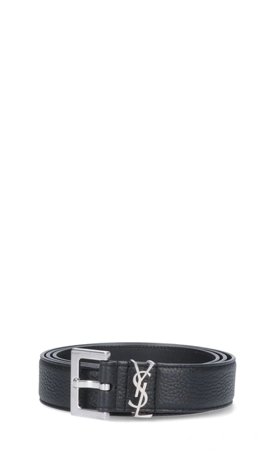 Saint Laurent Cassandre Belt Square Buckle Accessories In Black