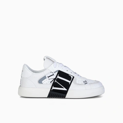 Shop Valentino Low-top Calfskin Vl7n Sneaker With Bands In Bianco/nero-bia/bia/ghiaccio/bia-ne
