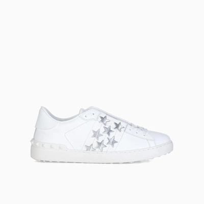 Shop Valentino White Silver Open Star-print Sneakers In Bianco/bianco/argento/bianco