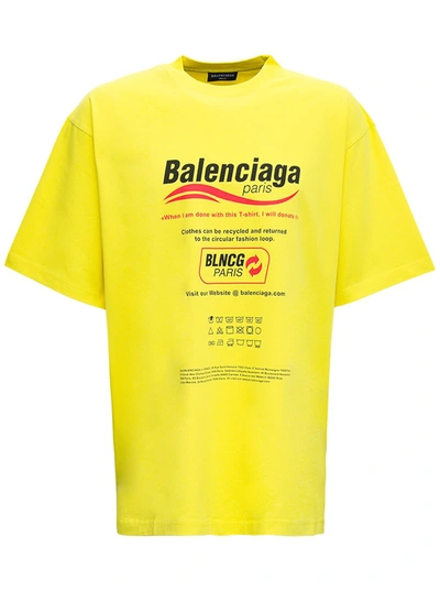 Shop Balenciaga Yellow Cotton T-shirt With Boxy Print