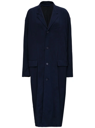 Shop Balenciaga Oversize Long Coat In Blue Nylon