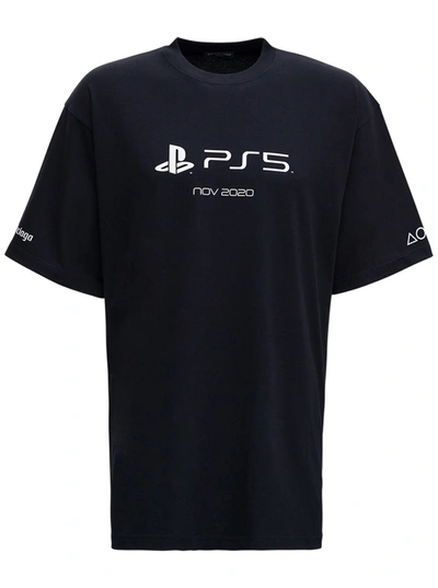 Shop Balenciaga Cotton T-shirt With Playstation Boxy Print In Black