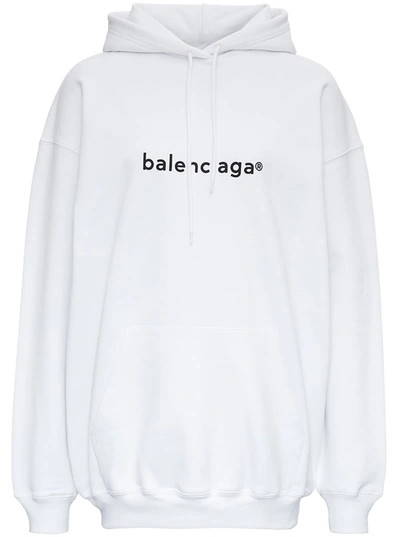 Shop Balenciaga Cotton Sweatshirt With Logo Print In White