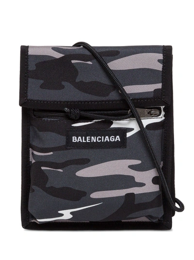 Shop Balenciaga Explorer Recycled Crossbody In Camouflage Nylon In Grey