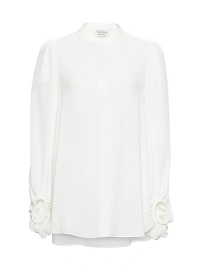 Shop Alexander Mcqueen Silk Shirt With Puffed Sleeves In White