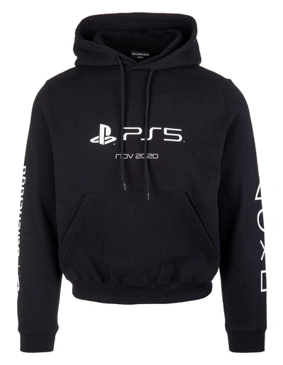 Shop Balenciaga Man Black Playstation Fitted Hoodie In Black/white