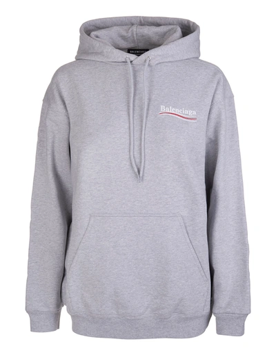 Shop Balenciaga Man Grey Medium Fit Political Campaign Hoodie In Heather Grey/white/red