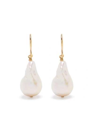 Shop Jil Sander Revive Pearl Drop Earrings In 716 Gold/white
