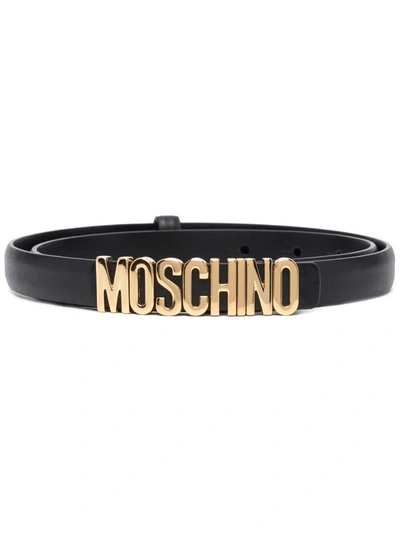 Shop Moschino Logo-lettering Leather Belt In Schwarz