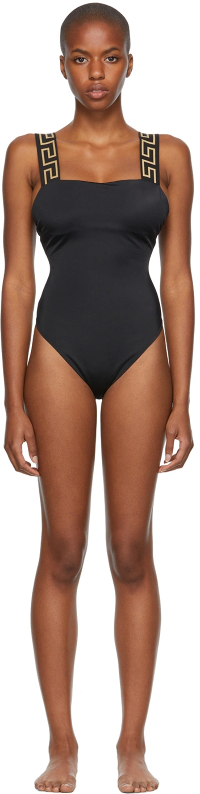 Shop Versace Black Greca Border One-piece Swimsuit In A1008 Black- Gold