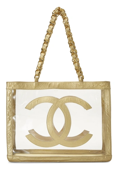 Pre-owned Chanel Metallic Gold Leather & Vinyl Flat Chain Tote