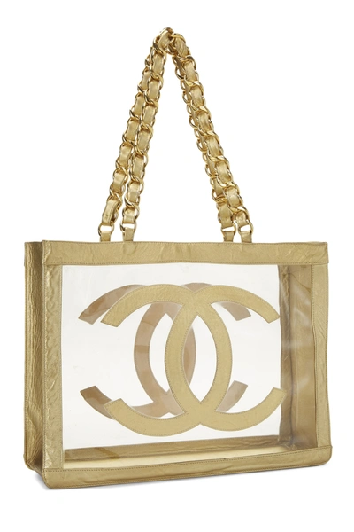 Pre-owned Chanel Metallic Gold Leather & Vinyl Flat Chain Tote