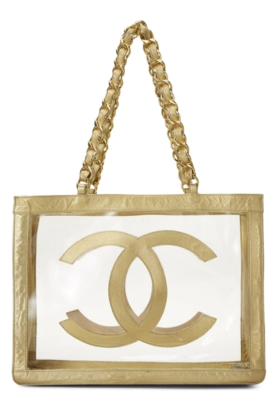 Pre-owned Chanel Metallic Gold Leather & Vinyl Flat Chain Tote