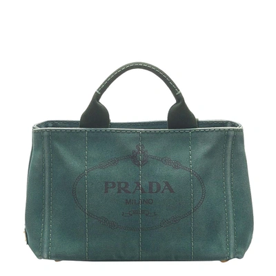 Pre-owned Prada Green Canvas Canapa Tote Bag
