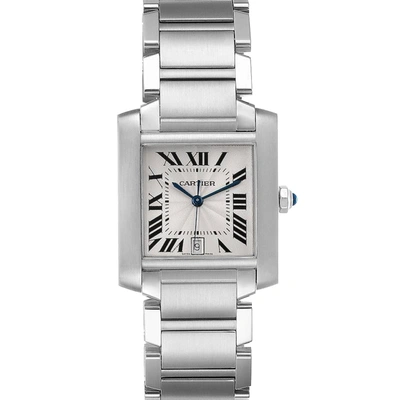 Pre-owned Cartier Silver Stainless Steel Tank Francaise Automatic W51002q3 Men's Wristwatch 28 X 32 Mm