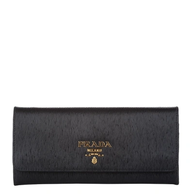 Pre-owned Prada Black Leather Vitello Wallet On Chain Bag