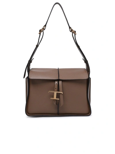 Shop Tod's Dove Grey Tumbled Leather Bag In Brown