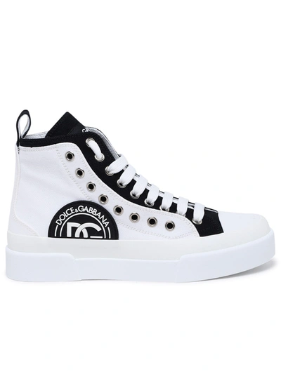 Shop Dolce & Gabbana Two-tone Portofino Canvas Sneakers In White