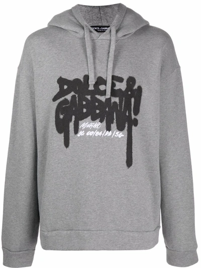 Shop Dolce & Gabbana Graffitti-logo Hoodie In Grau