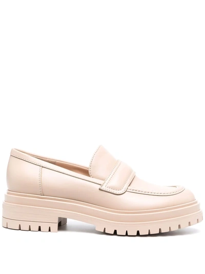 Shop Gianvito Rossi Argo Leather Loafers In Nude