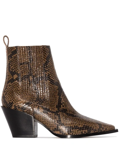Shop Aeyde Kate 75mm Snakeskin Ankle Boots In 褐色