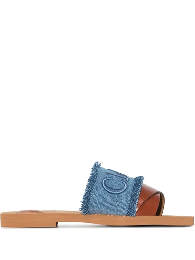 Shop Chloé Woody Logo-strap Sandals In 蓝色