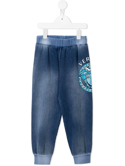 Shop Versace Logo Tracksuit Bottoms In 蓝色