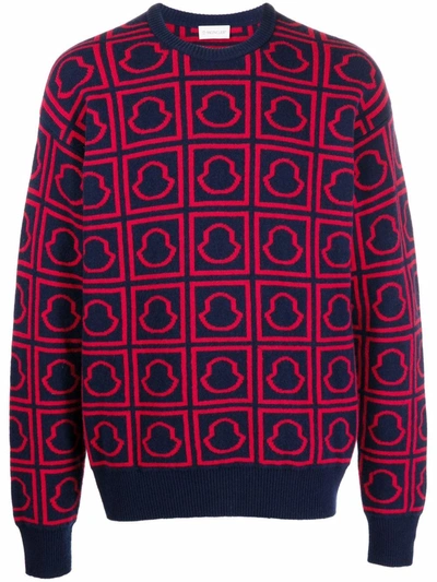 Moncler All-over Logo Jacquard Sweater In 蓝色 | ModeSens