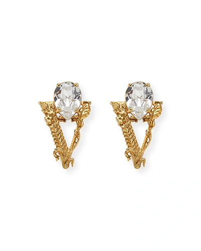 Shop Versace Virtus Crystal Earrings In  Gold-crys