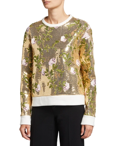 Shop Giambattista Valli Sequin Floral-embroidered Sweatshirt In Gold