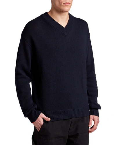 Shop Moncler Men's V-neck Cashmere-wool Sweater In Navy