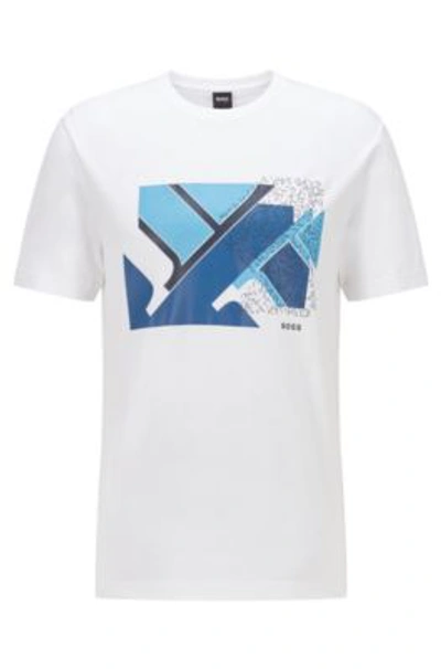 Shop Hugo Boss Cotton Blend T Shirt With Flag Inspired Artwork In White
