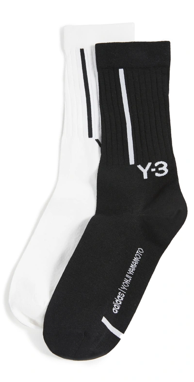 Shop Y-3 Crew Socks 2 Pack In Black/core White