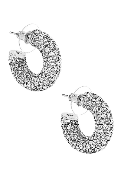 Shop Amina Muaddi Cameron Hoop Mini Earrings In Silver & White Crystal